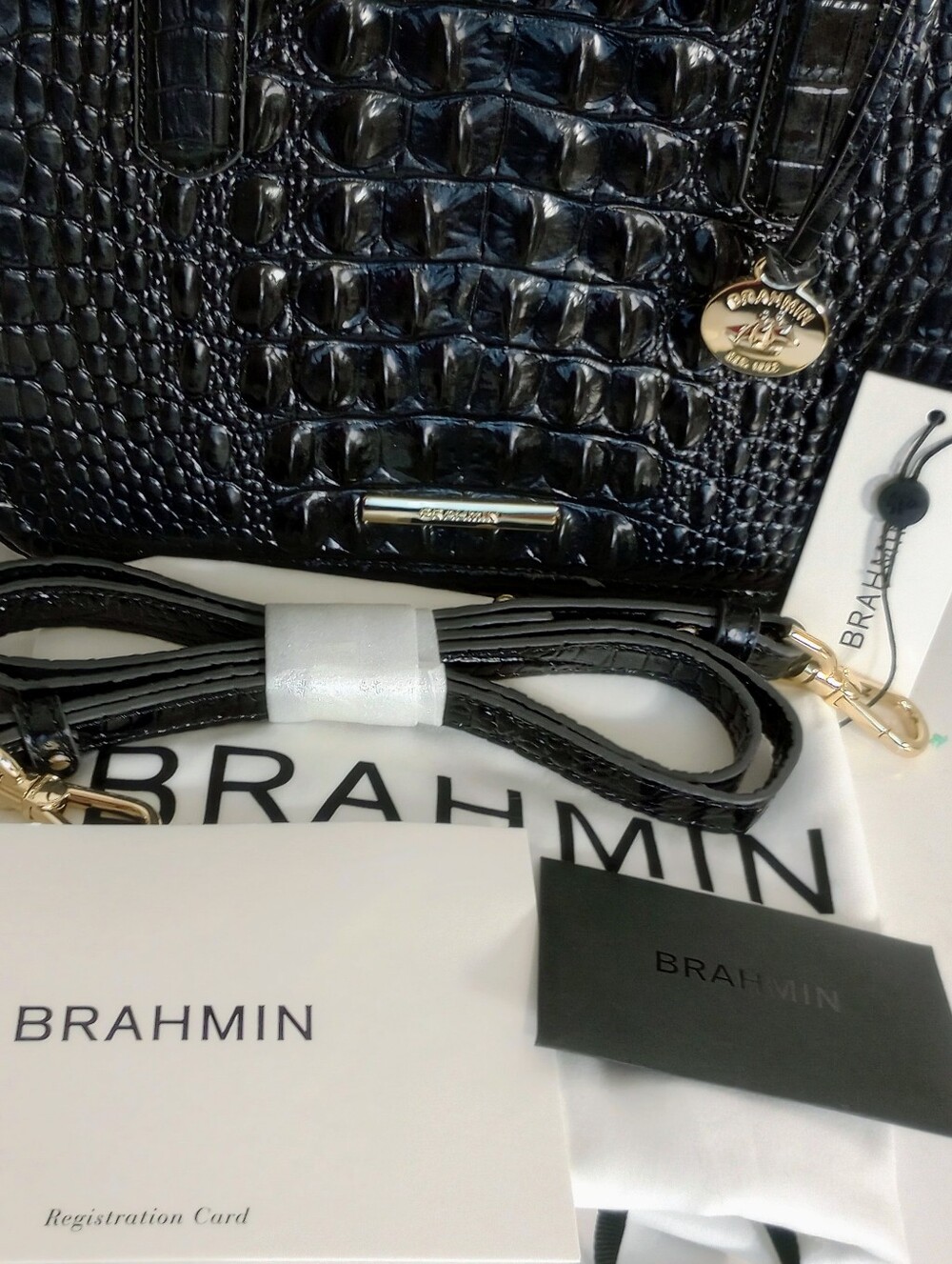 NEW Brahmin Small Ashlee Black Melbourne Croc Embossed Leather Crossbody Satchel - Picture 13 of 14
